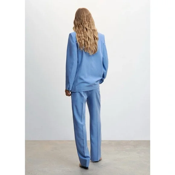 NWOT Mango Blue Wide-Leg Trousers High-Waisted - Picture 7 of 7